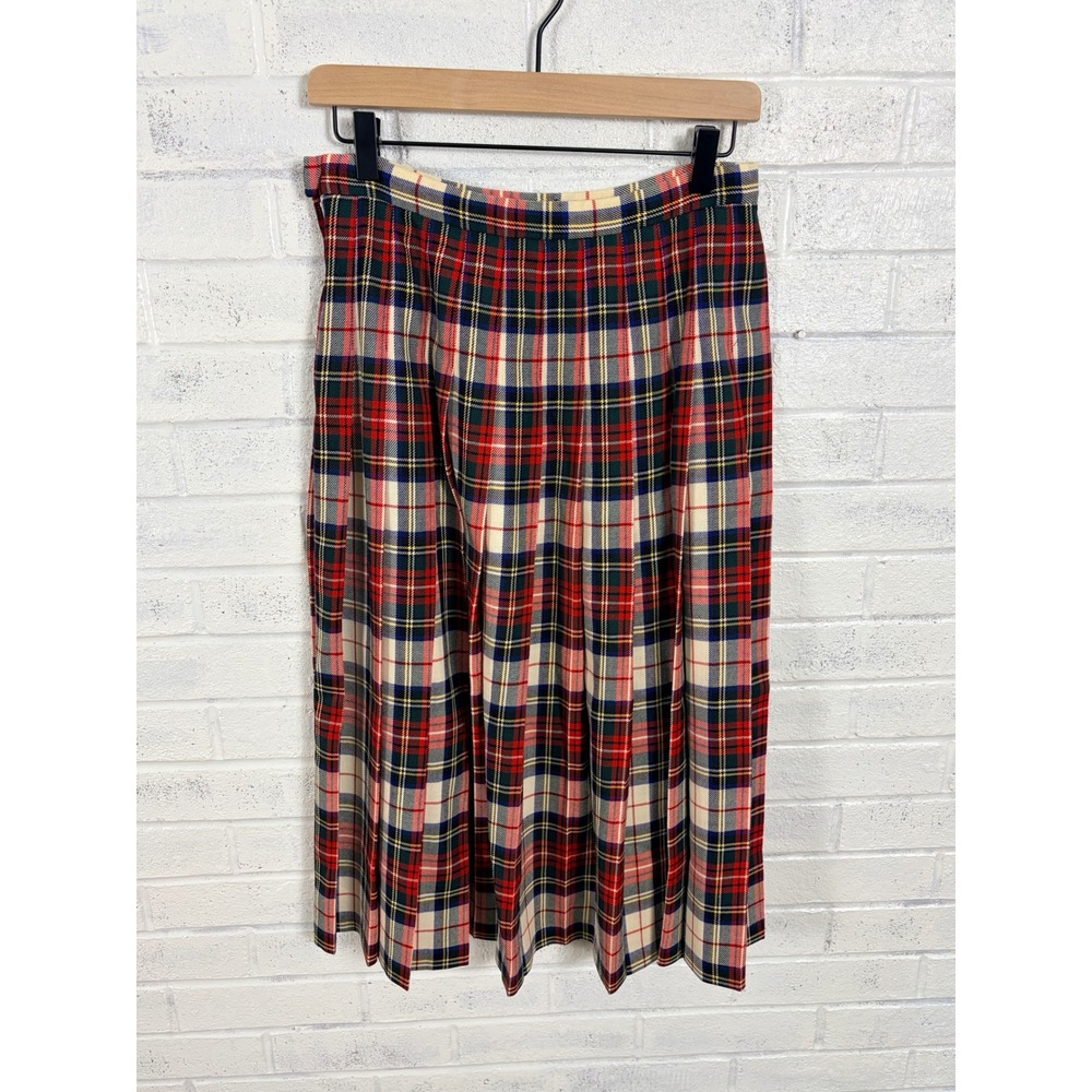 Pendleton Virgin Wool Pleated Skirt Womens 10P Red Tartan Plaid Wool USA Preppy - Picture 2 of 11